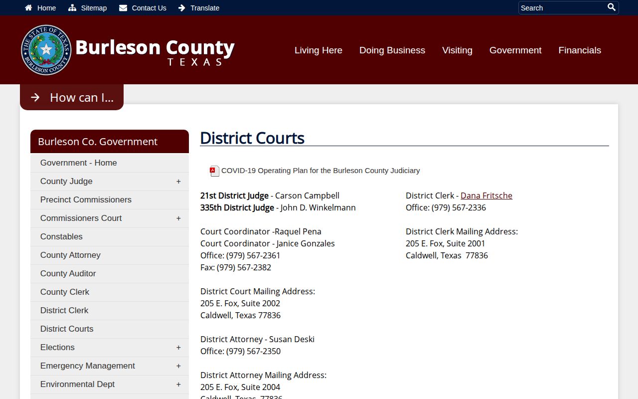 Burleson County court disposition source for 24 hour releases