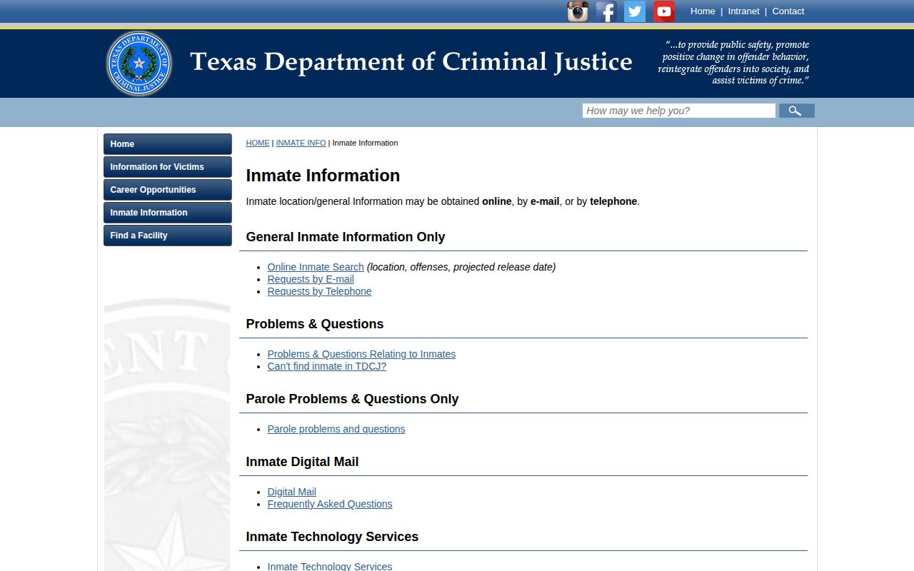 TDCJ offender information gateway for Burleson County state-prison cases