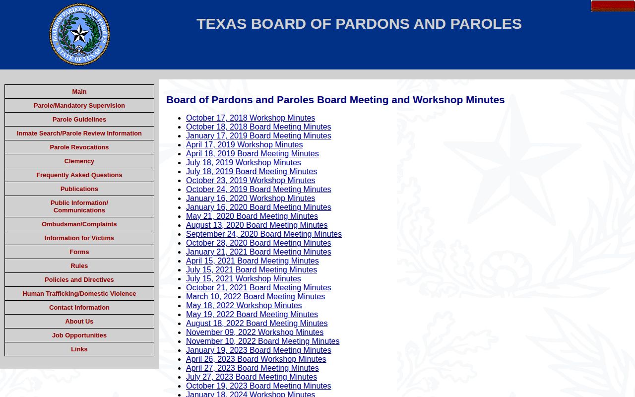 Burleson County parole board meeting records